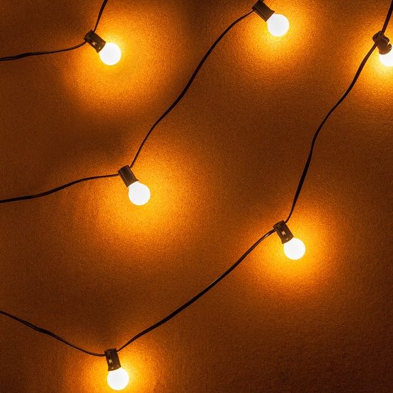 15' G30 Pearl White Satin Patio String Lights, Black Wire