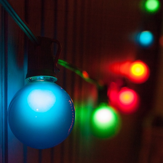 15' G50 Multicolor Satin Outdoor Party Lights, E17 Base, Black Wire
