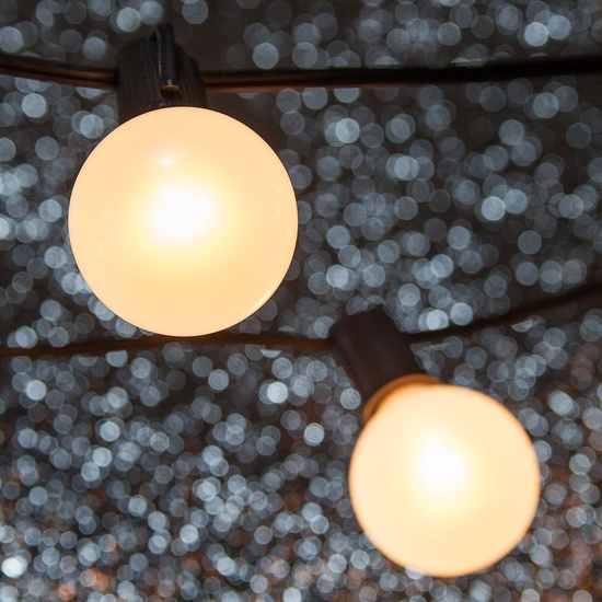 15' G50 Pearl White Satin Globe String Lights, E17 Base, Black Wire