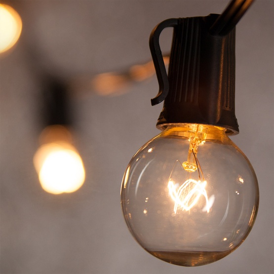 G40 Clear Patio String Lights E17 Base Spt1 Black Wire G40 Clear Patio String Lights E17 Base Spt1 Black Wire