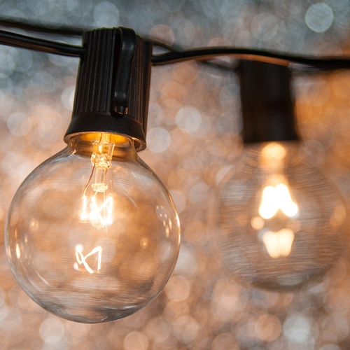 Patio Lights Clear Globe String Lights, G50 Bulbs on Black Wire