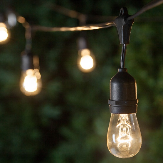 Patio Lights - Commercial Clear Patio String Lights, 24 S14 E26 Bulbs Black Wire