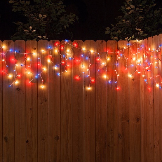 150 Red, White and Blue Icicle Lights - White Wire