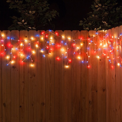 150 Red, White and Blue Icicle Lights - White Wire