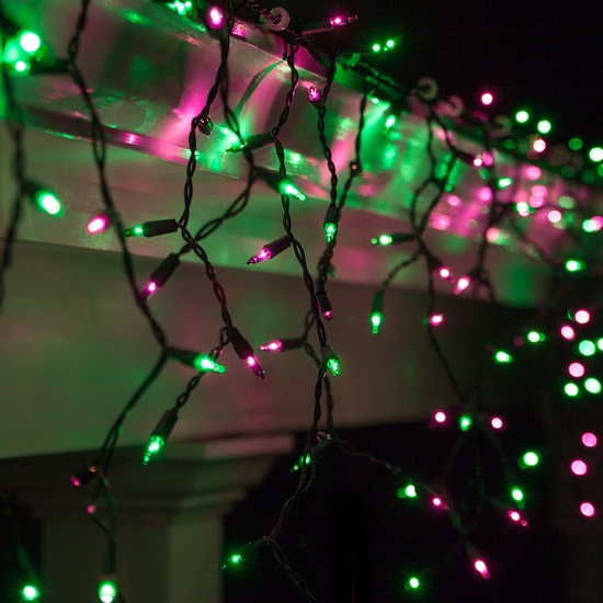 150 Mini Purple, Green Halloween Icicle Light Set, Black Wire