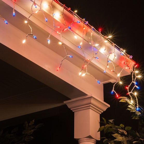 150 Red, White and Blue Icicle Lights - White Wire