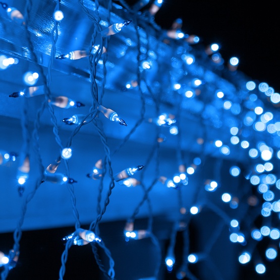 100 Blue Icicle Lights, White Wire 