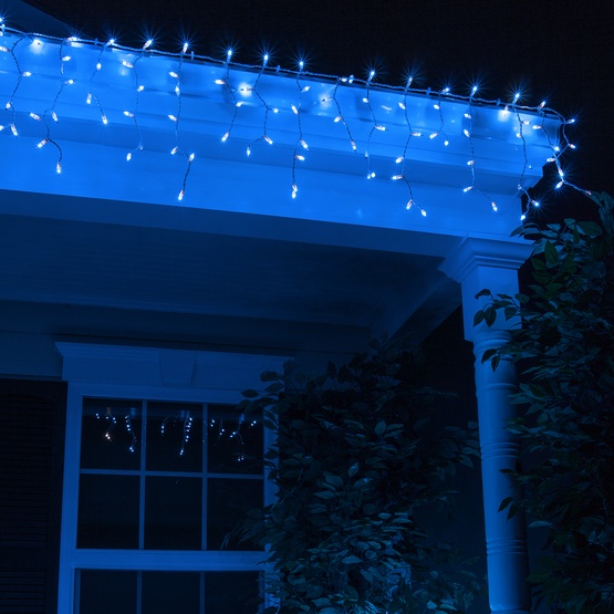 100 Blue Icicle Lights, White Wire 