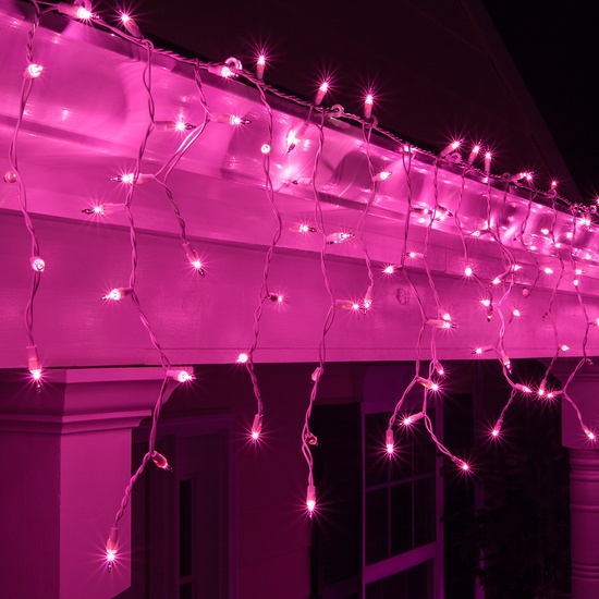 150 Purple Icicle Lights - White Wire