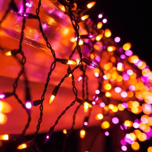 150 Purple / Orange Halloween Icicle Lights - Black Wire