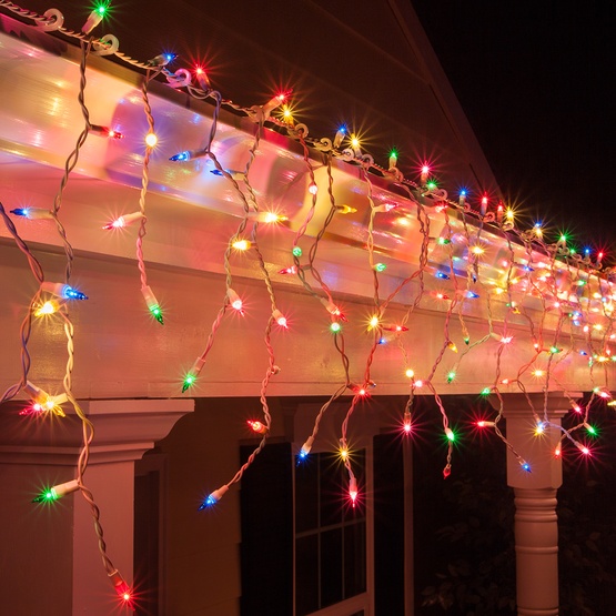100 Mini Multicolor Icicle Light Set, White Wire