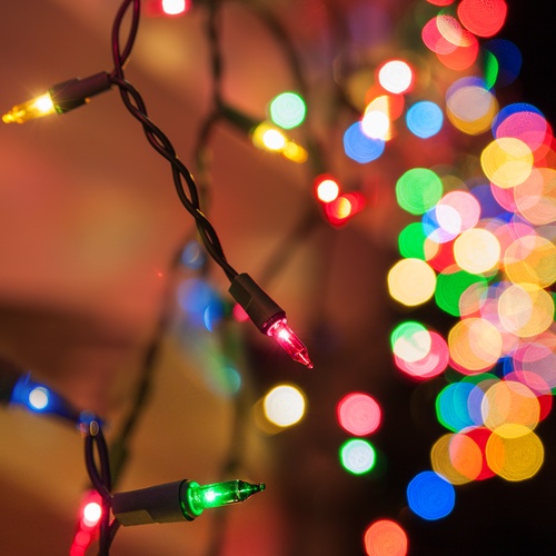 100 Multi (Red, Green, Pink, Blue, Yellow) Icicle Lights, Green Wire, Short Drops