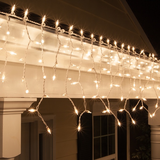 Commercial - 150 Clear Icicle Lights - White Wire