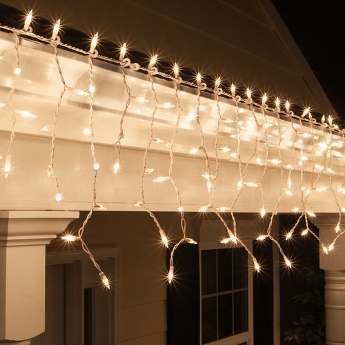 Commercial - 150 Clear Icicle Lights - White Wire