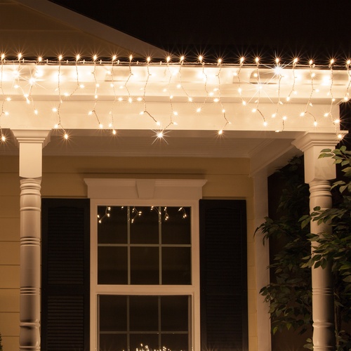 150 Clear Twinkle Icicle Lights - White Wire