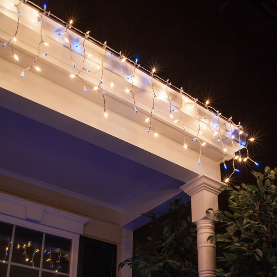 150 Clear/Blue Icicle Lights - White Wire