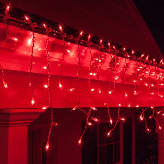 150 Red Icicle Lights - White Wire