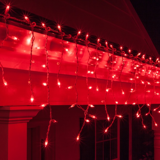 150 Red Icicle Lights - White Wire