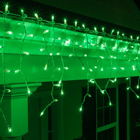 150 Green Icicle Lights - White Wire