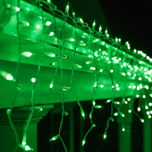 150 Green Icicle Lights - White Wire