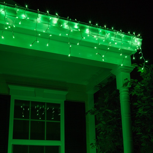 150 Green Icicle Lights - White Wire