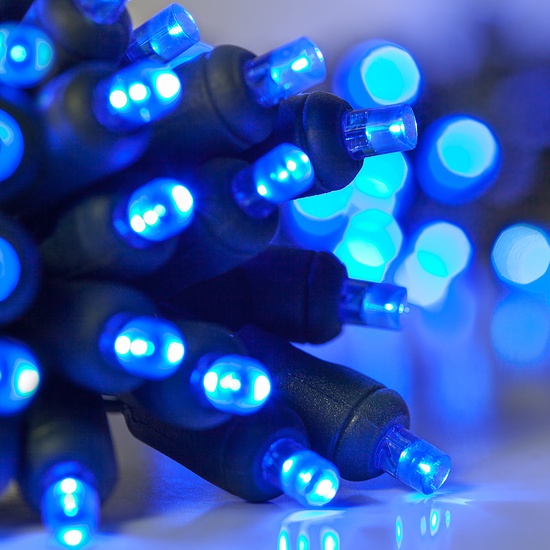 20 Blue Battery Operated 5mm LED Christmas Lights, Green Wire