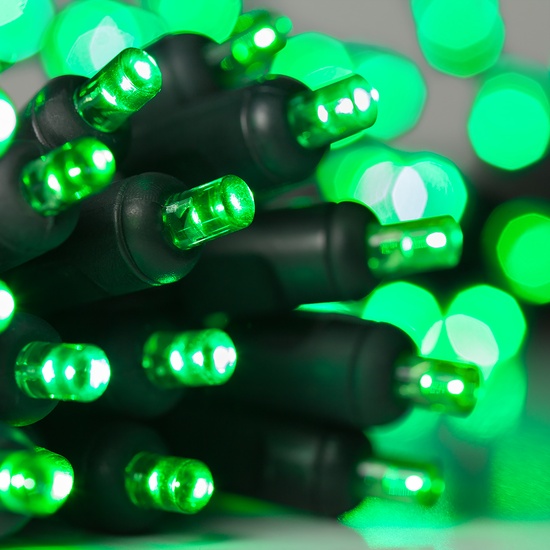 20 Green Battery Operated 5mm LED Christmas Lights, Green Wire