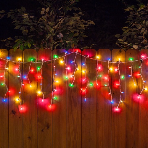 100 Mini Multicolor Icicle Light Set, White Wire
