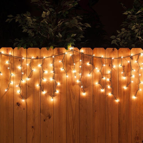 100 Clear Icicle Lights, Green Wire, Short Drops