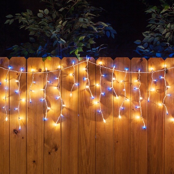 150 Clear/Blue Icicle Lights - White Wire
