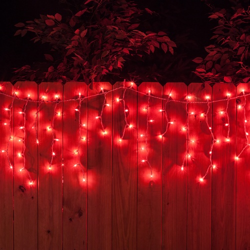 150 Red Icicle Lights - White Wire