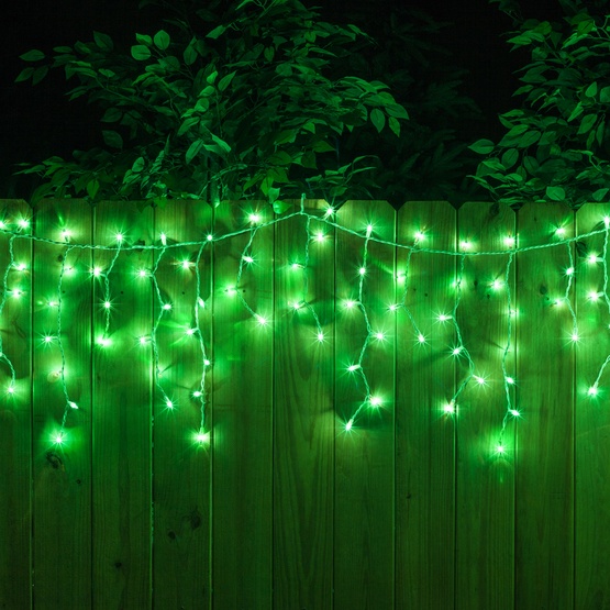 150 Green Icicle Lights - White Wire