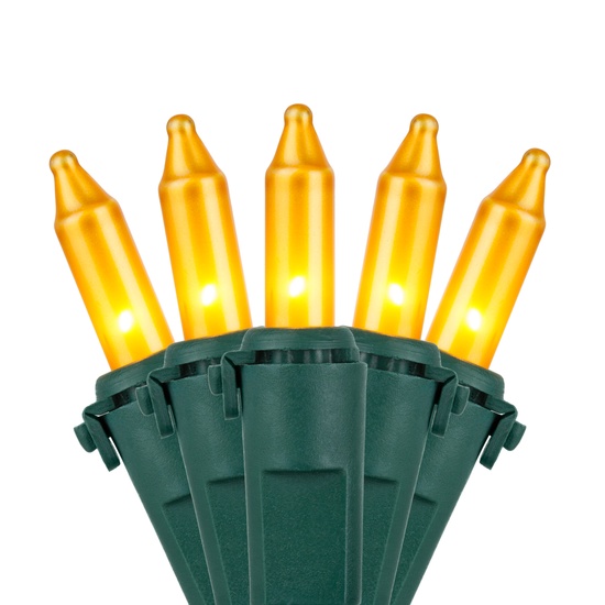 50 Gold Frost Mini Christmas Lights, 4" Spacing, Premium, Green Wire