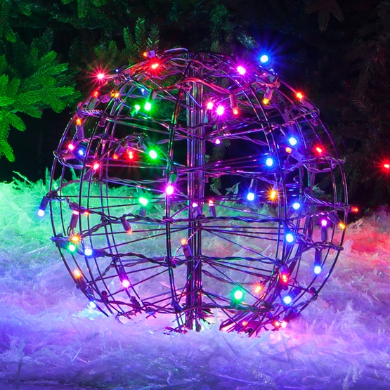 Multicolor LED Christmas Light Ball, Fold Flat Brown Frame
