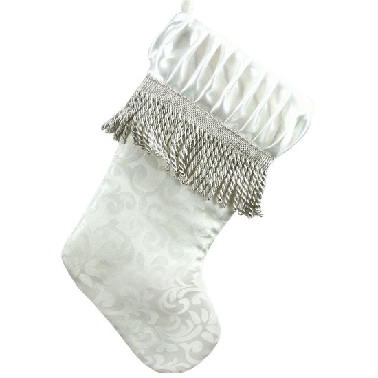 Ivory Satin Stocking with Fringe