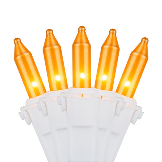 50 Gold Frost Mini Christmas Lights, 6" Spacing, Premium, White Wire