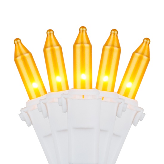 50 Gold Mini Christmas Lights, 4" Spacing, Premium, White Wire