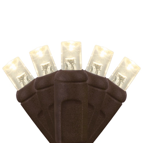50 5mm Warm White LED Christmas Lights, 6" Spacing, Brown Wire