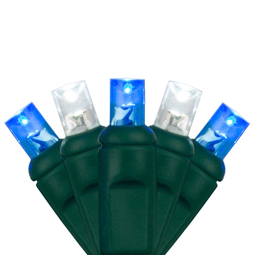 70 5mm Blue, Cool White LED Christmas Lights, 4" Spacing