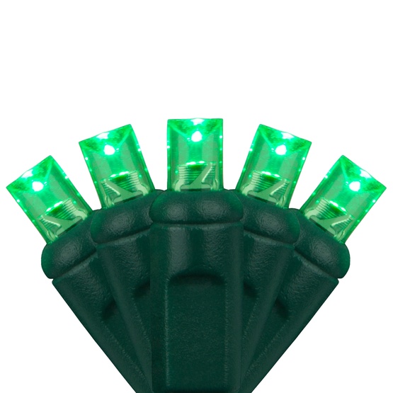 50 5mm Green LED Christmas Lights, 6" Spacing