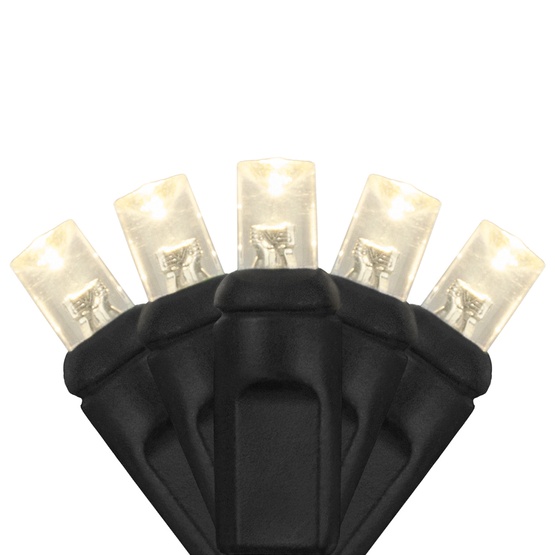 70 5mm Warm White LED Christmas Lights, 4" Spacing, Black Wire