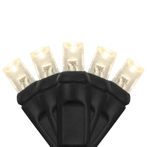 70 5mm Warm White LED Christmas Lights, 4" Spacing, Black Wire