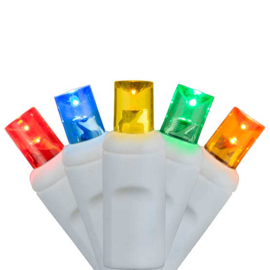 70 5mm Multi Color LED Christmas Lights, 4" Spacing, White Wire