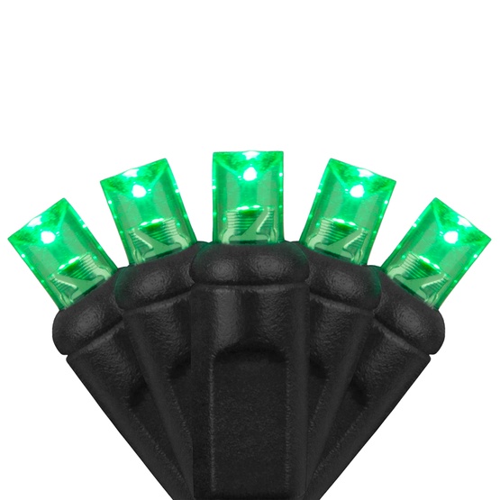 70 5mm Green LED Halloween Lights, 4" Spacing, Black Wire
