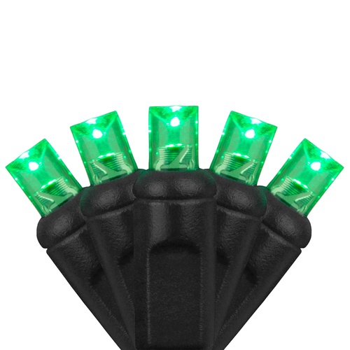 70 5mm Green LED Halloween Lights, 4" Spacing, Black Wire