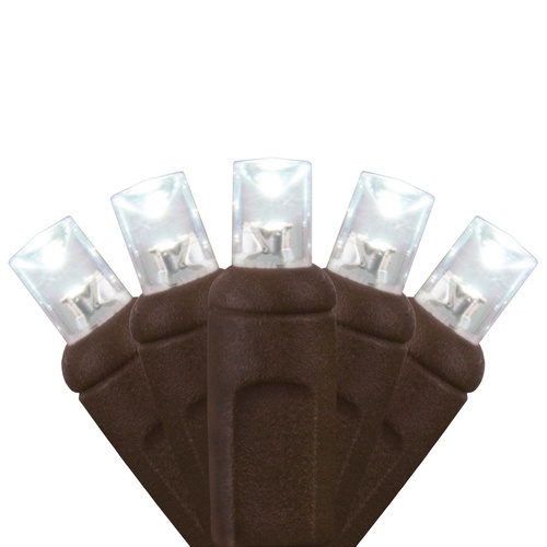 70 5mm Cool White LED Christmas Lights, 4" Spacing, Brown Wire