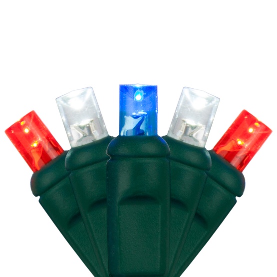 70 5mm LED Patriotic Red, White and Blue Lights, 4" Spacing