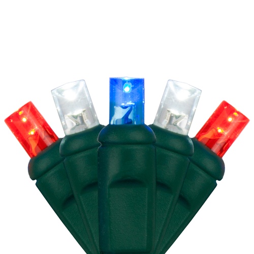 70 5mm LED Patriotic Red, White and Blue Lights, 4" Spacing