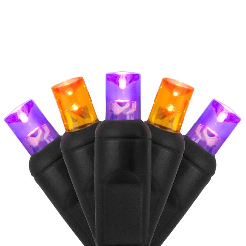 70 5mm Purple, Orange LED Halloween Lights, 4" Spacing, Black Wire