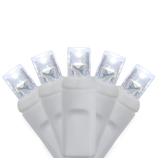 20 5mm Cool White LED Christmas Lights, 4" Spacing, White Wire